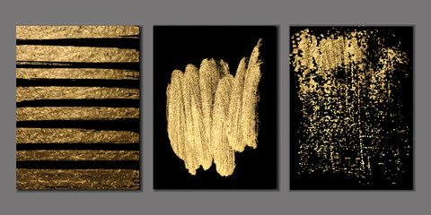 Set of Black and Gold Design Templates for Brochures, Flyers, Logo, Banners. Vector Abstract Modern Backgrounds