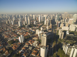 Aerial view of big city, Moncao neighbohood and New Brooklin neighbohood, Sao Paulo Brazil, South America