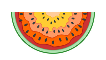 Half slice of watermelon. Vector flat icon of summer fruit cuted of paper isolated on white. Paper cut out style