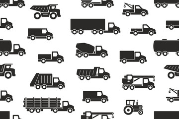 Seamless pattern with Trucks in Black. isolated on white background © volyk