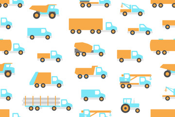 Seamless pattern with Trucks in Color. isolated on white background