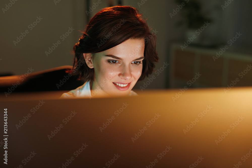 Poster Female Programmer Writing Software On Computer