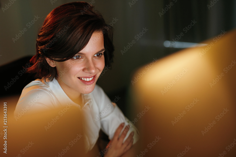 Poster Female Programmer Writing Software On Computer