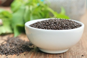 Fresh basil with seed