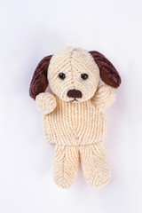 Plush dog toy isolated on a white background.