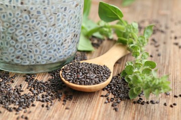 Fresh basil with seed