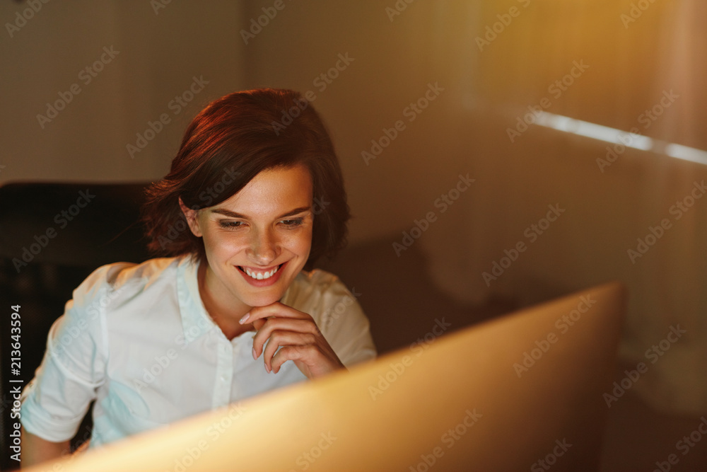 Aufkleber Female Programmer Writing Software On Computer