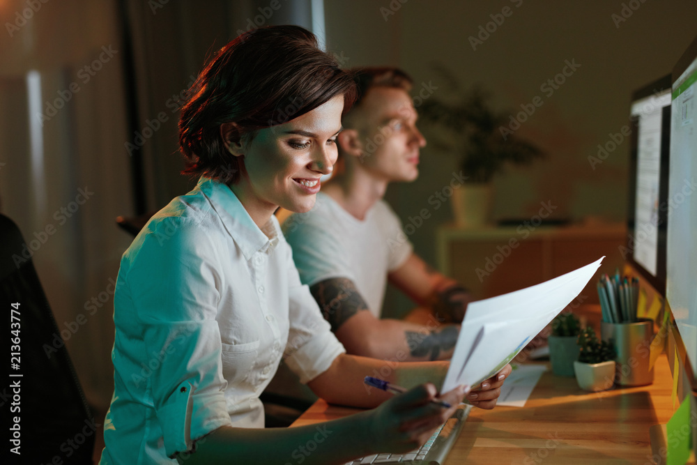 Leinwandbilder Programmers Writing Software For Website On Computer