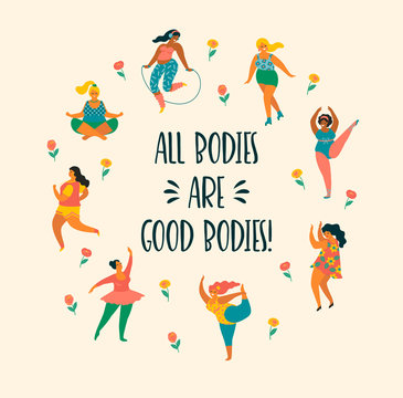 Body positive. Happy plus size girls and active lifestyle.