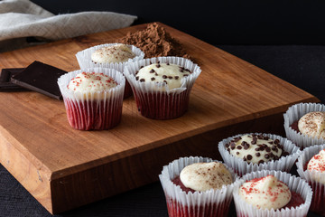 mini red velvet cupcakes and ingredients