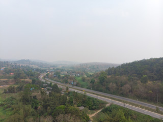 Fototapeta na wymiar High way road with smoke pollution