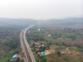 High way road with smoke pollution