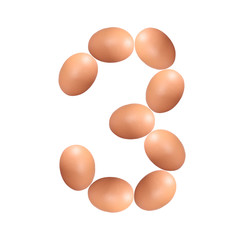 Number two made of Easter Eggs isolated on white background.Chicken eggs number 2 isolated on white background..
