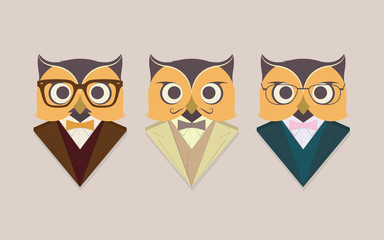 Different Owls In Business Suits And Glasses.