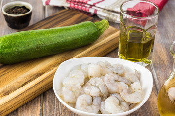 Ingredients for homemade shrimp scampi zucchini noodles.