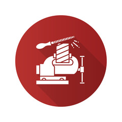 Bench vice fixing wooden plank flat linear long shadow icon