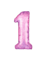 Watercolor number 1. One isolated on white background. Hand painted illustration