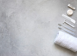 Bathroom accessories . Travel kit with you .