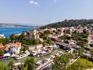 Obraz premium Aerial view of Anatolian Fortress in Istanbul Turkey / Anadolu Hisari