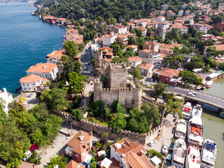 Fototapeta premium Aerial view of Anatolian Fortress in Istanbul Turkey / Anadolu Hisari