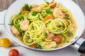 Homemade shrimp scampi zucchini noodles.