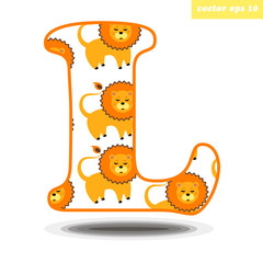 L letter with cartoon style lion pattern