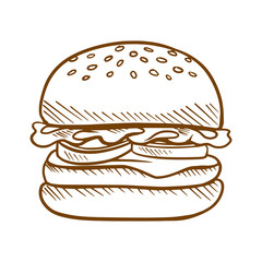 Tasty burger, hand drawn vector illustration.