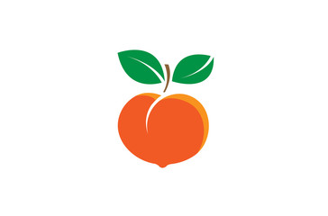 Orange Peach Fruit Leaves Logo Design Illustration