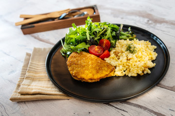 Cordon Bleu macaroni Pasta with salad