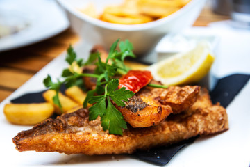 British Traditional fish and chips and tartar sauce