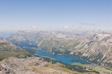 Sils, Silsersee, Bergsee, Piz Lagrev, Oberengadin, Corvatsch, Alpen, Wanderweg, Sommer, Graubünden, Schweiz