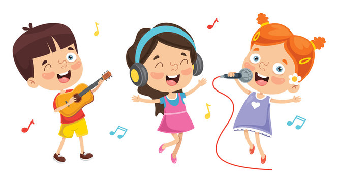 Vector Illustration Of Kids Playing Music