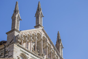 image with detail of the gable of the Cathedral of San Cerbone in Marina Marittima Tuscany Italy