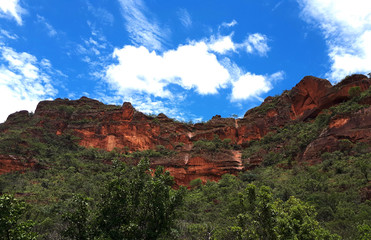  the low view of the great walls of Chapada dos Guimaraes during a sunny afternoon