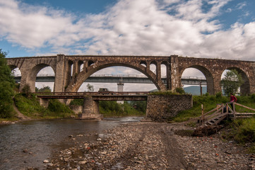 Fototapeta premium Panorama of Carpathian stone aqueduct 