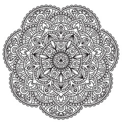 Black and white mandala vector isolated on white. Vector hand drawn circular decorative element.