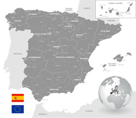 Obraz premium Grey Vector Political Map of Spain