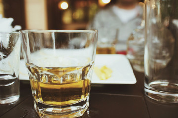 Empty glasses in restaurant
