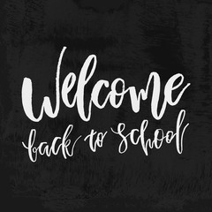 Welcome Back to School chalk lettering on blackboard. Vintage Calligraphic Design Label On Chalkboard. Vector Logo