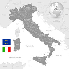 Grey Vector Political Map of Italy