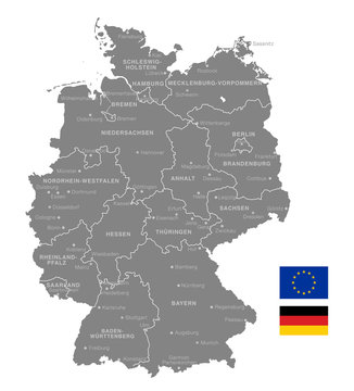 Fototapeta Grey Vector Political Map of Germany
