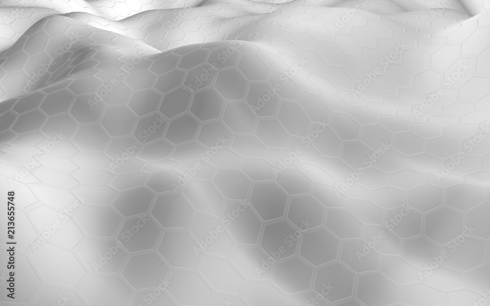 Wall mural honeycomb white with a gradient color on a light background. perspective view on polygon look like h