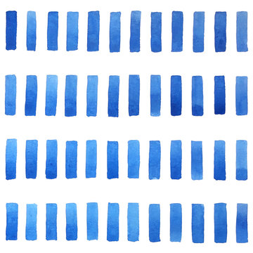 Fototapeta Watercolor geometric background with rows of bricks in blue. Hand painted seamless pattern