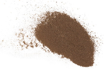 Pile ground black pepper isolated on white background, top view