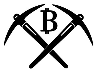 Pickaxe and bitcoin coin vector eps 10