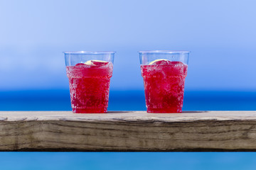 Two red glass on sea