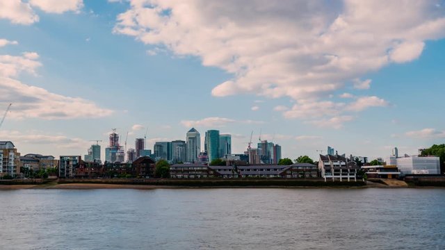 8k time lapse of office buildings in the Docklands financial district in London (hyperlapse)