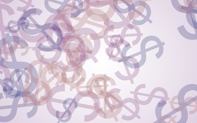 Multicolored translucent dollar signs on white background. Red tones. 3D illustration