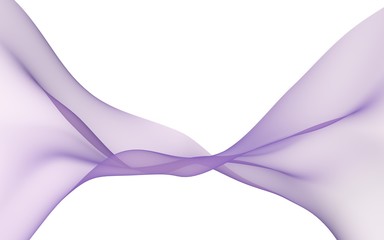 Abstract purple wave. Bright purple ribbon on white background. Raster air background. Abstract purple smoke. Purple scarf. 3D illustration