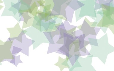 Multicolored translucent stars on a white background. Green tones. 3D illustration